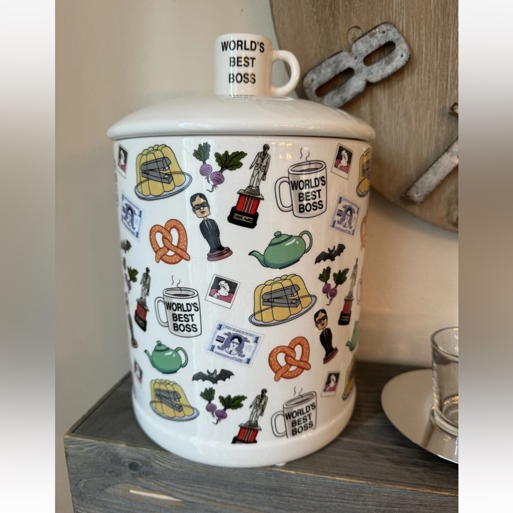 The Office World's Best Boss Multi Pattern Large Canister Ceramic Cookie Jar NBC